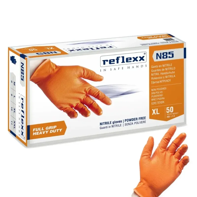 Guanti in nitrile L spessorato con grip Reflexx N85, arancio