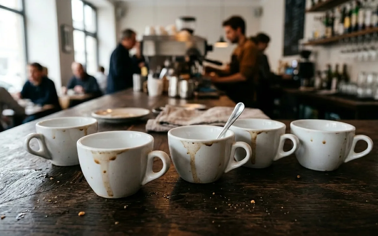 Tazzine da caffè come nuove, senza prelavaggio — dopo